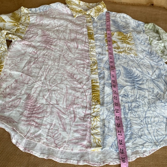 NEW Aura Linen Blend Botanical Print Long Sleeve Shirt and Matching Shorts - Picture 8 of 15